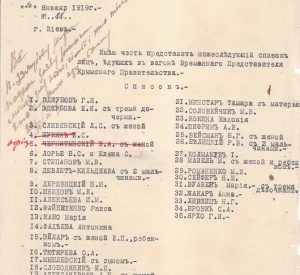 Листи Тимчасового представника Кримського уряду в Києві до Міністерства закордонних справ УНР із списками осіб, які повинні були їхати до Криму